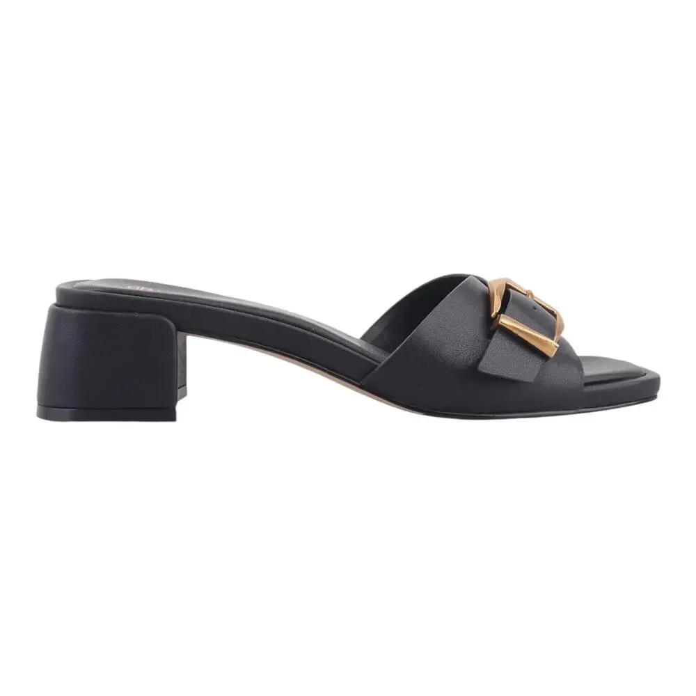 Giani Bernini Women's Kamilla Leather Buckle Block Heel Sandals Black Size 8